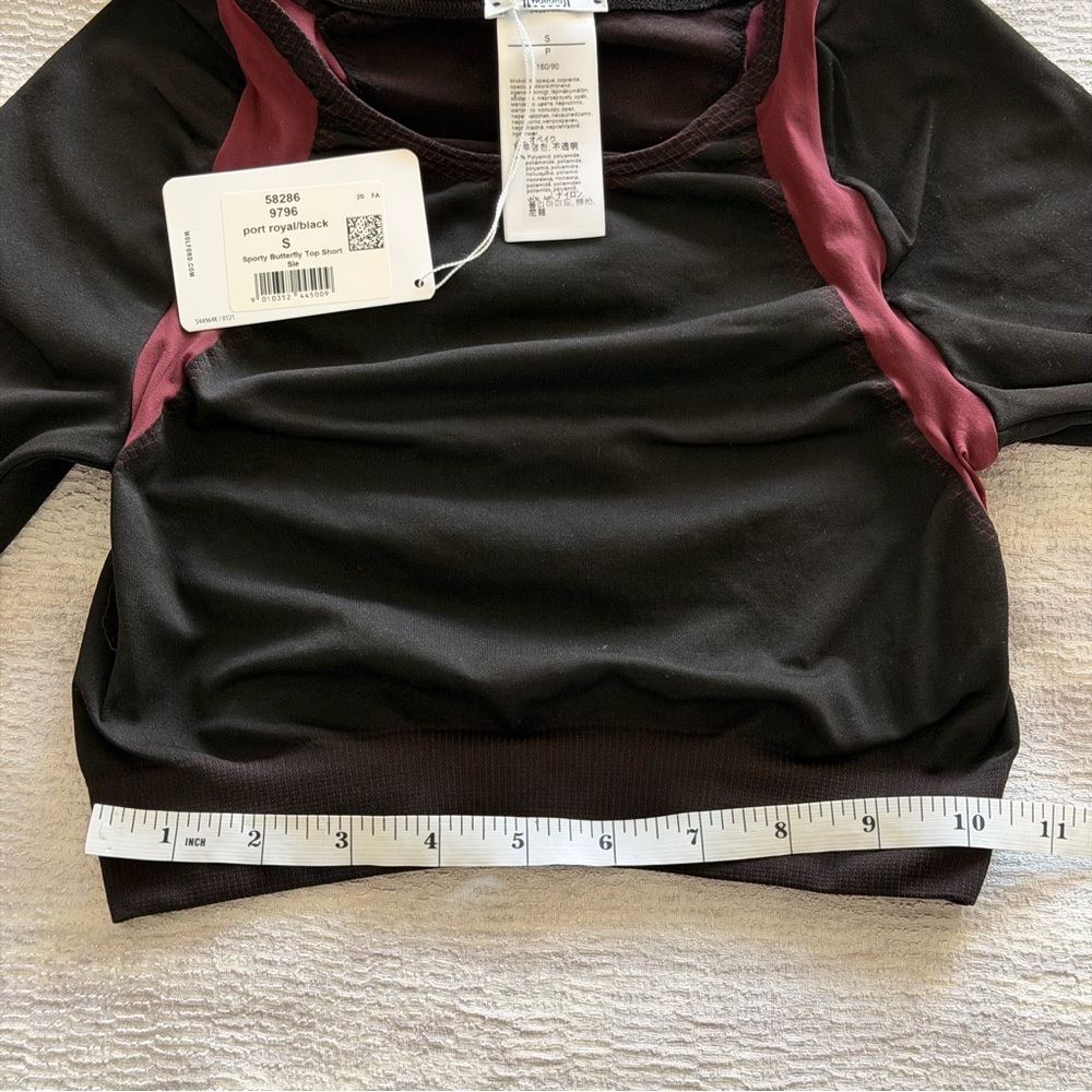 NWT Wolford Black Crop Sport Top with Burgundy Panels, Size S - Picture 5 of 6